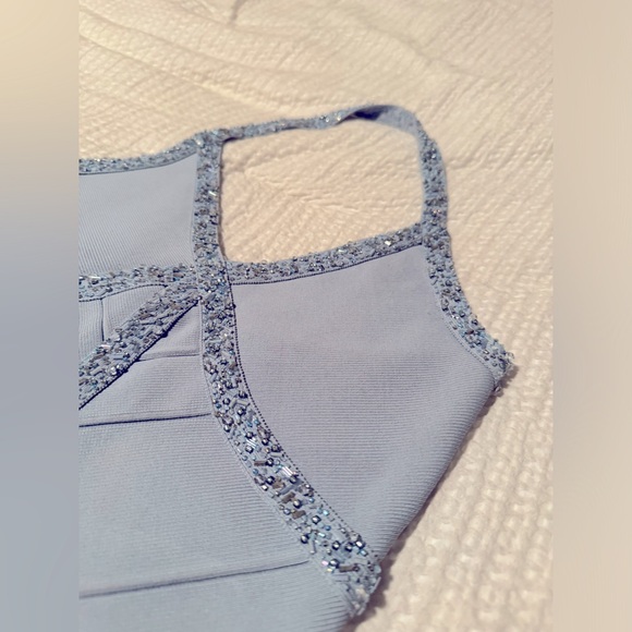 Herve Leger Blue Halter neck Beaded Dress - Picture 7 of 11